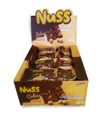 Elvan Nuss Cubes Milk Compound Chocolate With Hazelnut Cream Filling 12 gr
