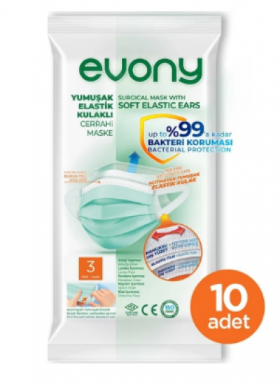 Evony Soft Elastic Ear Surgical Mask  10 pcs