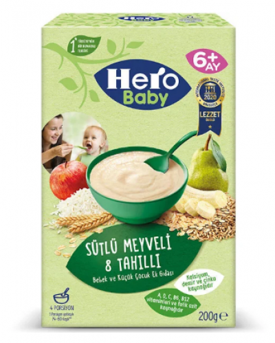 Ülker Hero Baby 8 Grain Baby Food with Milk and Fruit 200 gr