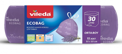 Vileda Ecobag Drawstring Lavender Scented Garbage Bag Medium Size 15 pcs